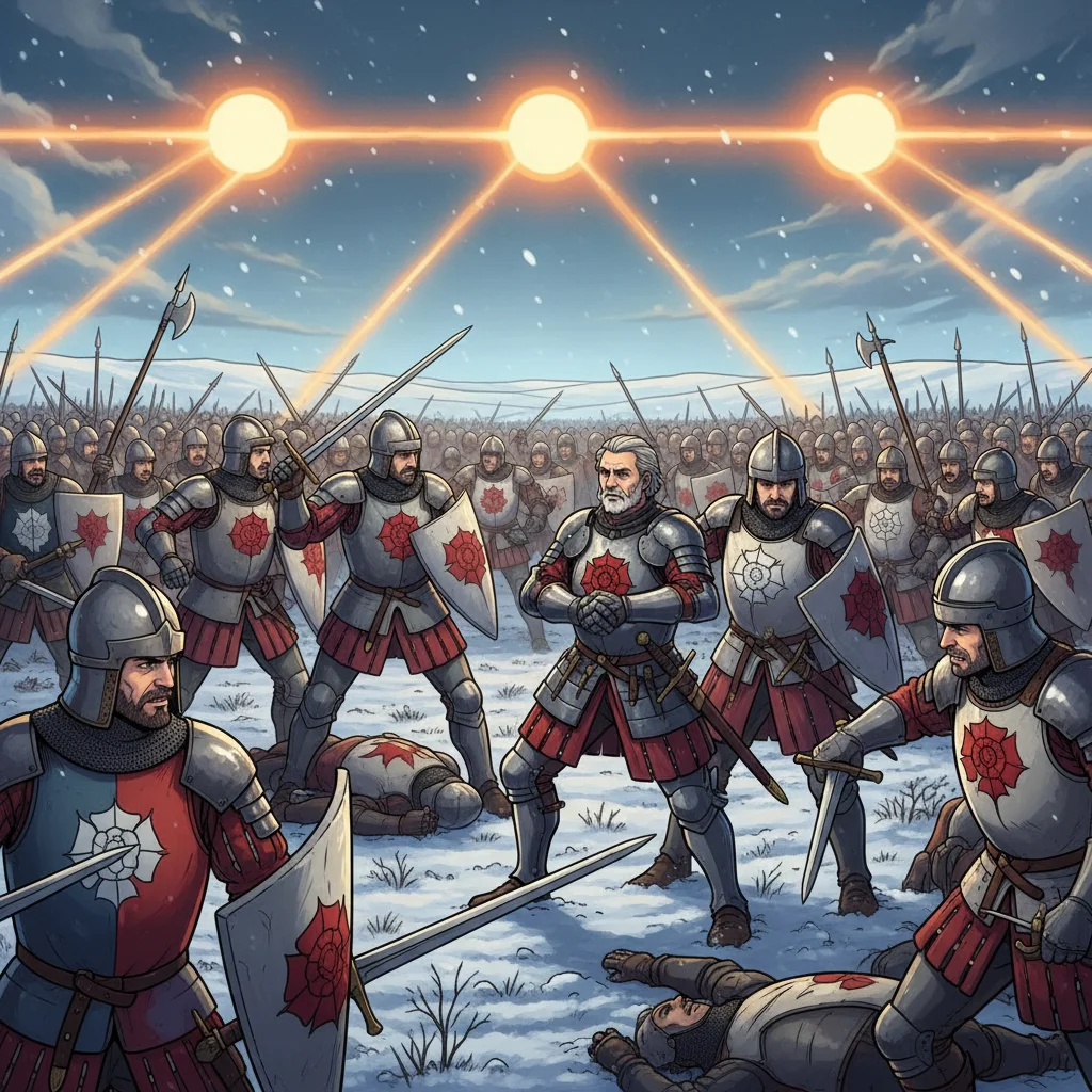 モーティマーズ・クロスの戦い(1461年)。戦いの前には太陽が3つ見えたと伝えられています