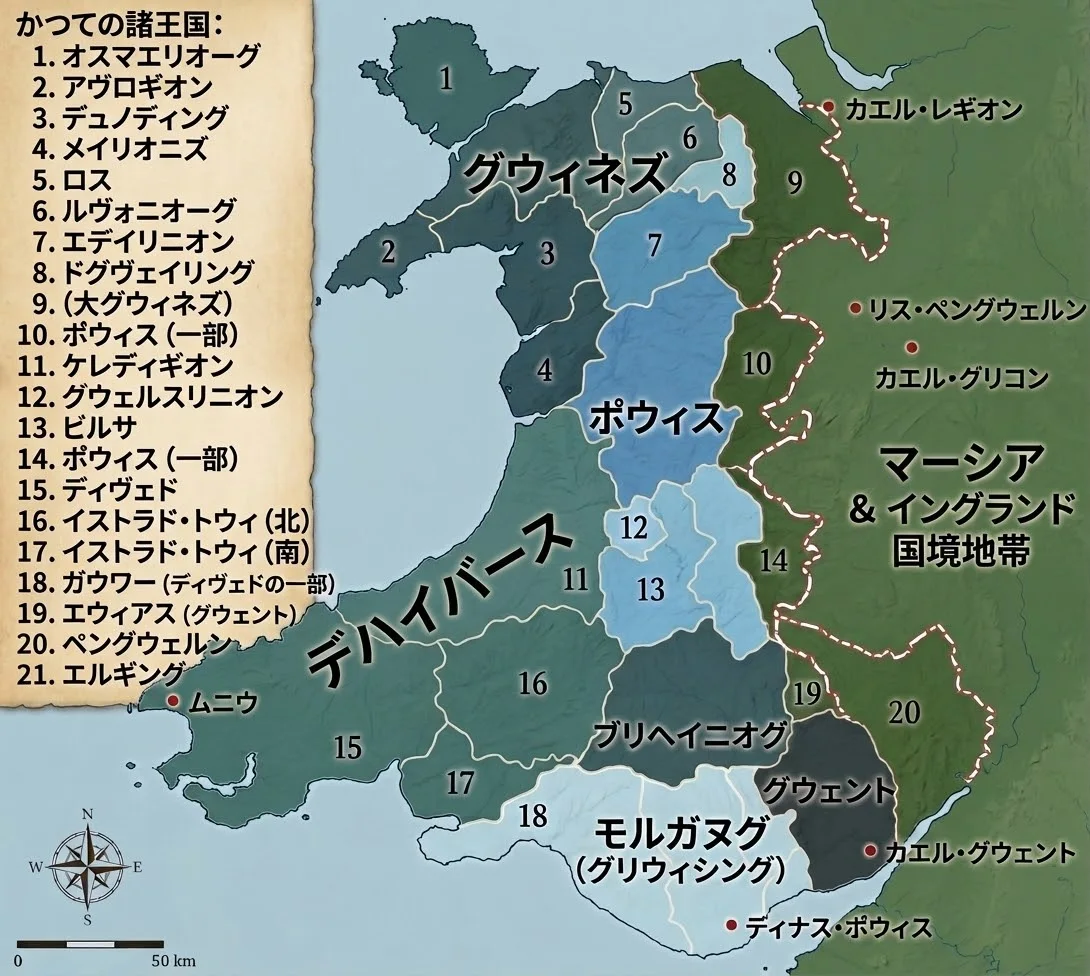 ウェールズ諸王国の地図