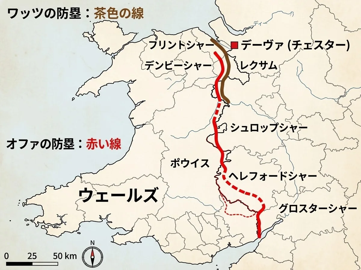 オッファの防塁の地図