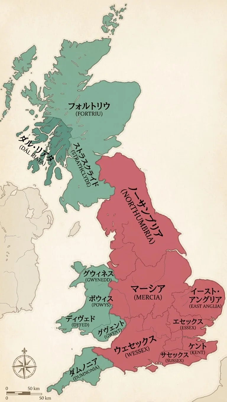 アングロ・サクソン七王国の地図